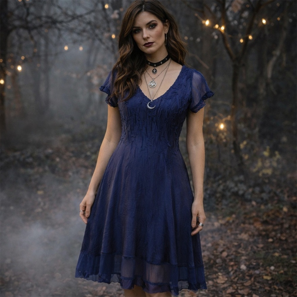 Komarov – Crinkle Chiffon Flutter Sleeve Midi Dress – Sapphire Blue